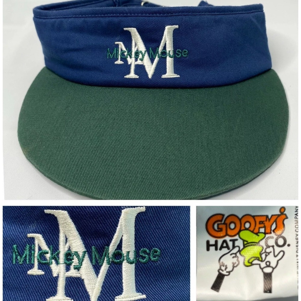 Vintage Disney Hat Goofys Co Mickey Mouse Visor Cat adult green blue adjustable